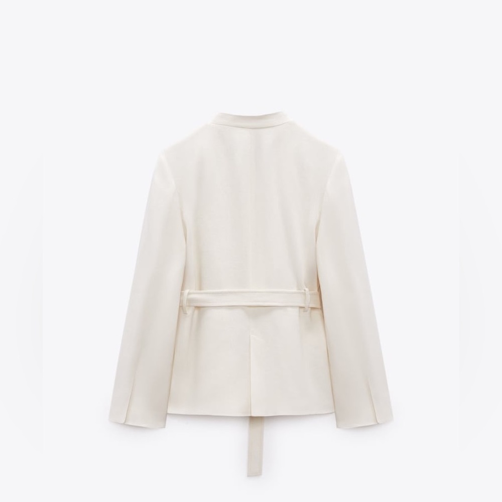 Zara nwt linen jacket blazer casual with waist tie belt - Picture 9 of 14